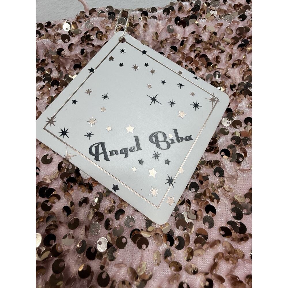Angel Biba NWT Blush Sequin Mini Dress Rose Gold Cocktail Party Wedding Guest M - Picture 2 of 16